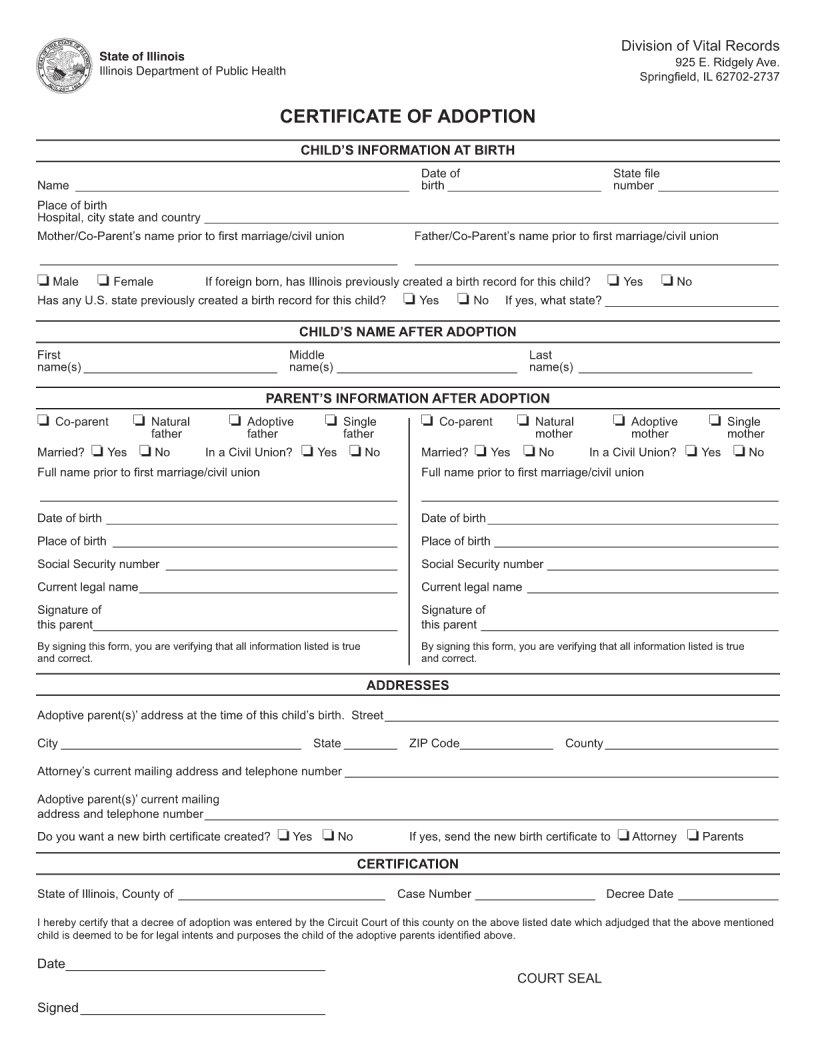 Certificate Adoption Form Fill Out Printable PDF Forms