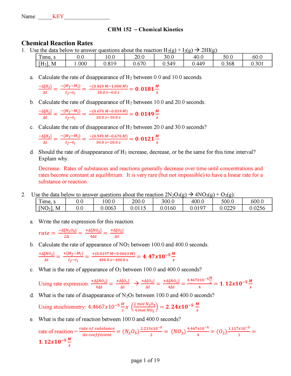 Chemical Kinetics And Rate Laws Chemical Kinetics Chemistry Worksheets Library