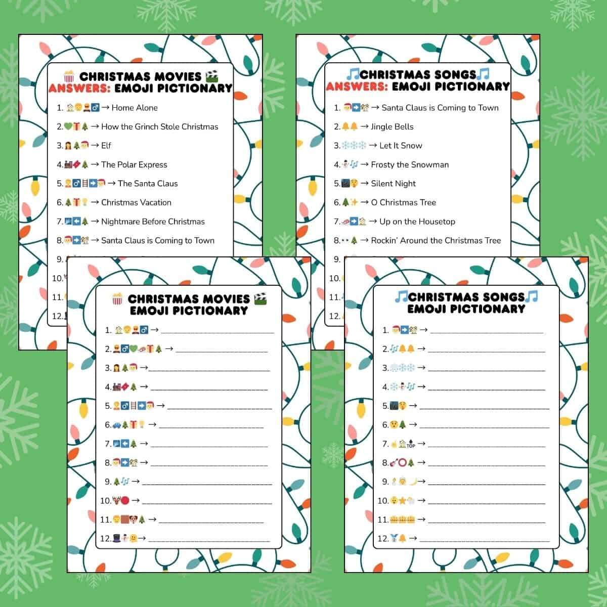 Christmas Emoji Pictionary Printable Game