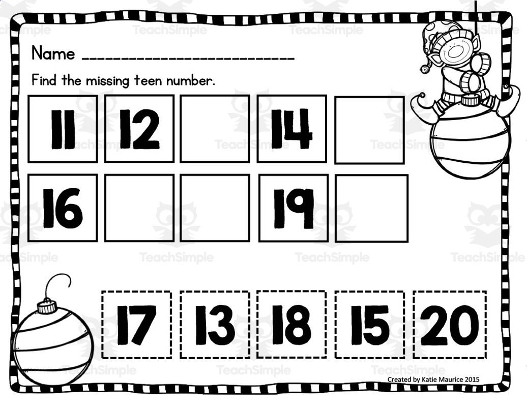 Christmas Teen Numbers Worksheet By Teach Simple Christmas Teen Numbers Worksheet By Teach Simple