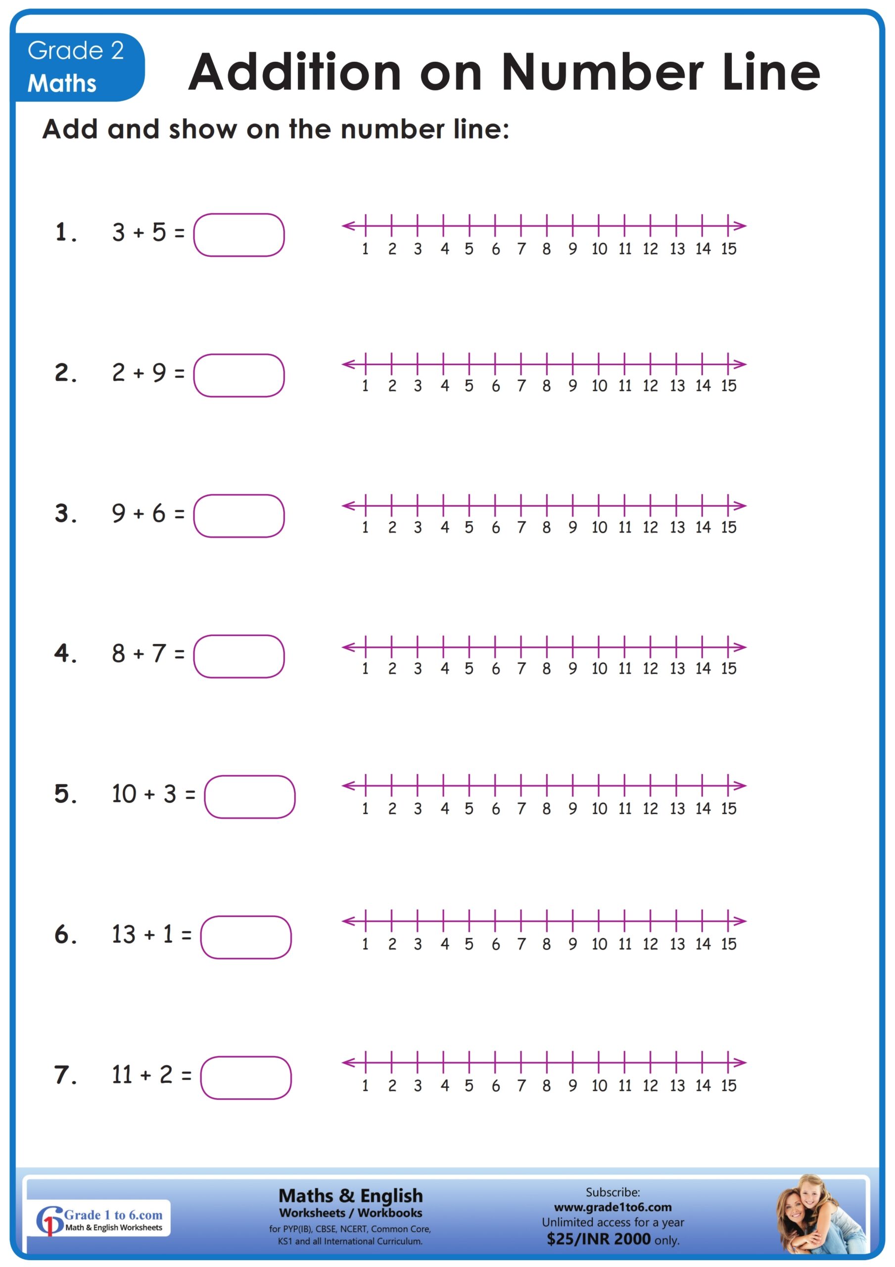 Class 2 Maths Addition On A Number Line Worksheet Grade1to6 Class 2 Maths Addition On A Number Line Worksheet Grade1to6