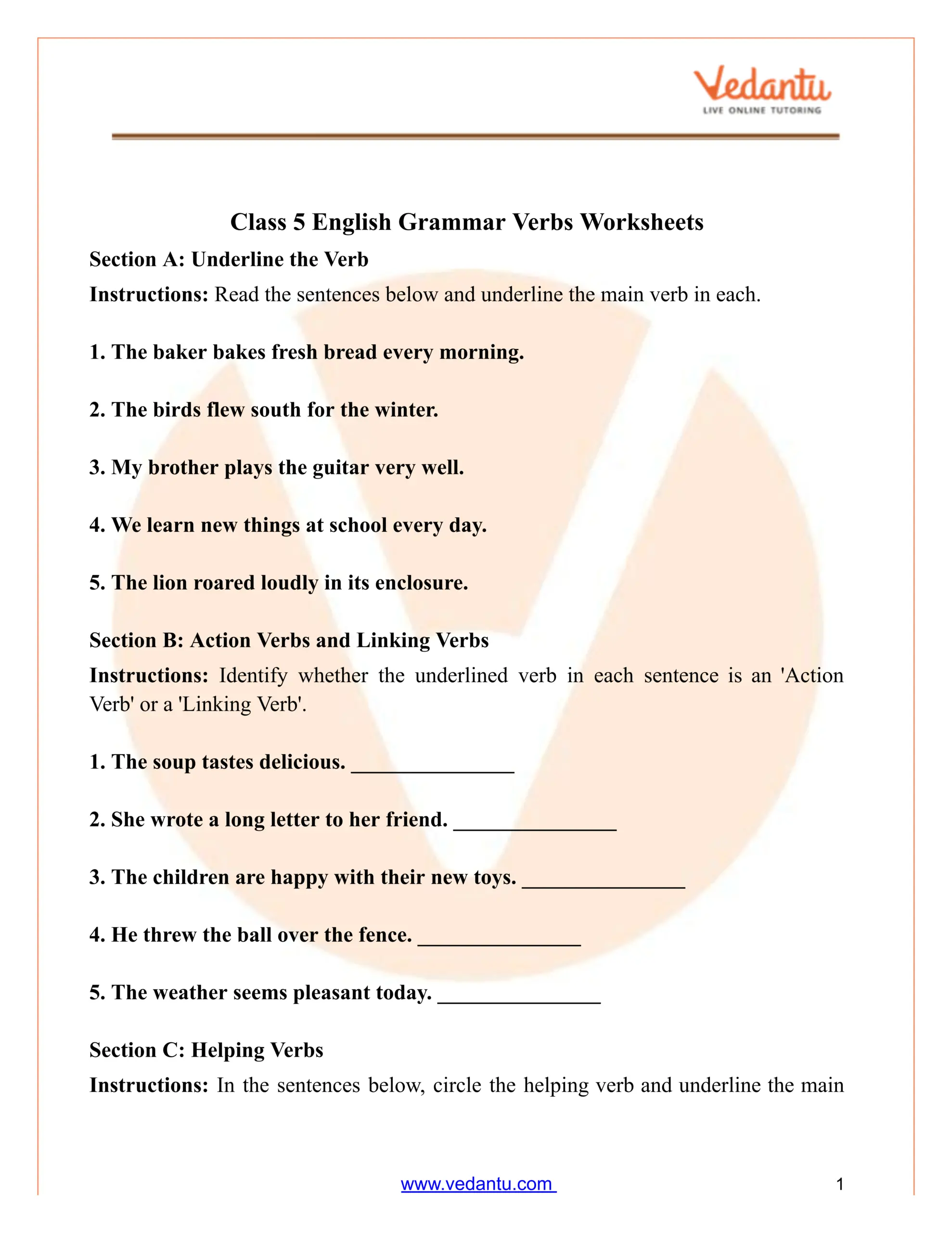 Free Printable English Grammar Worksheet