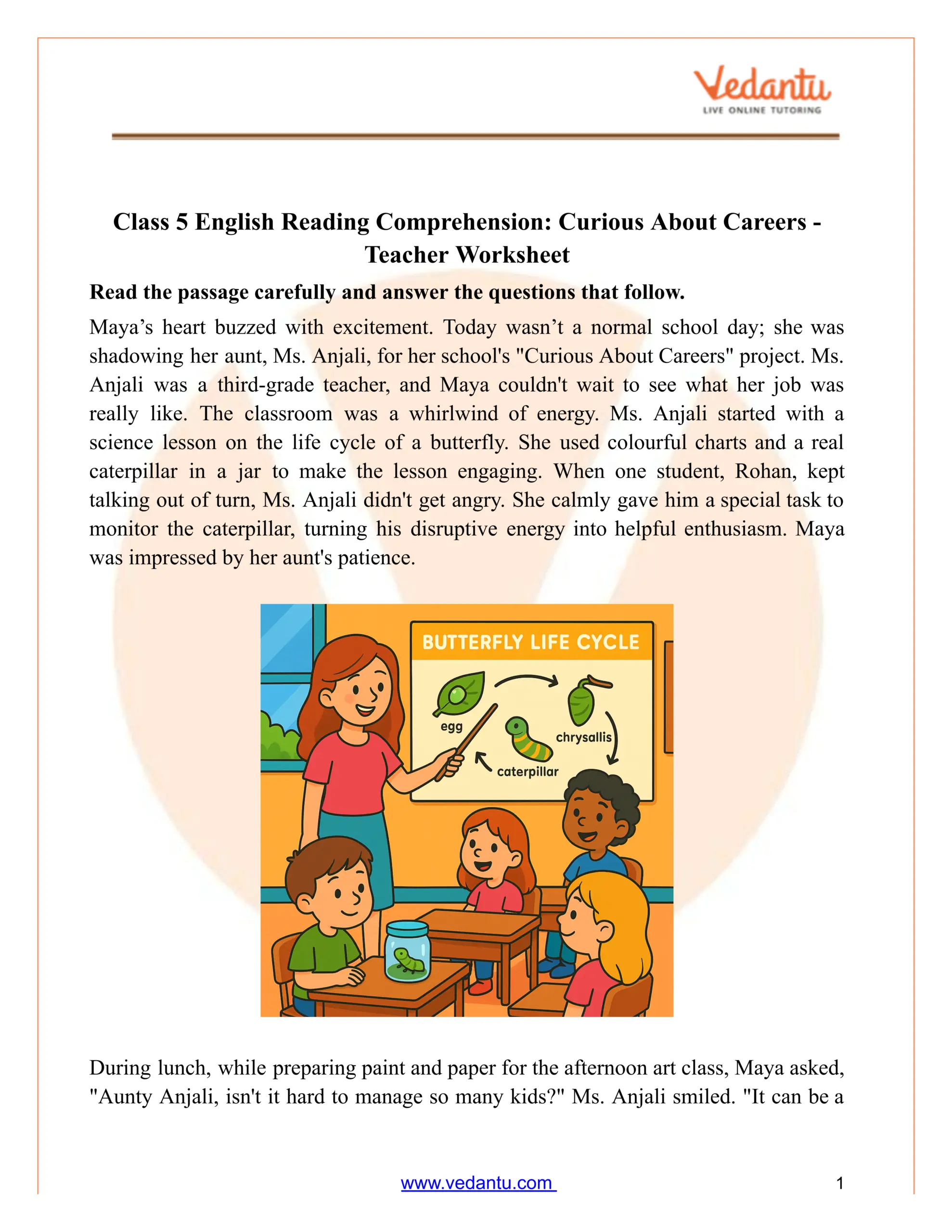 Class 5 Reading Comprehension Worksheet Curious About Careers Teacher