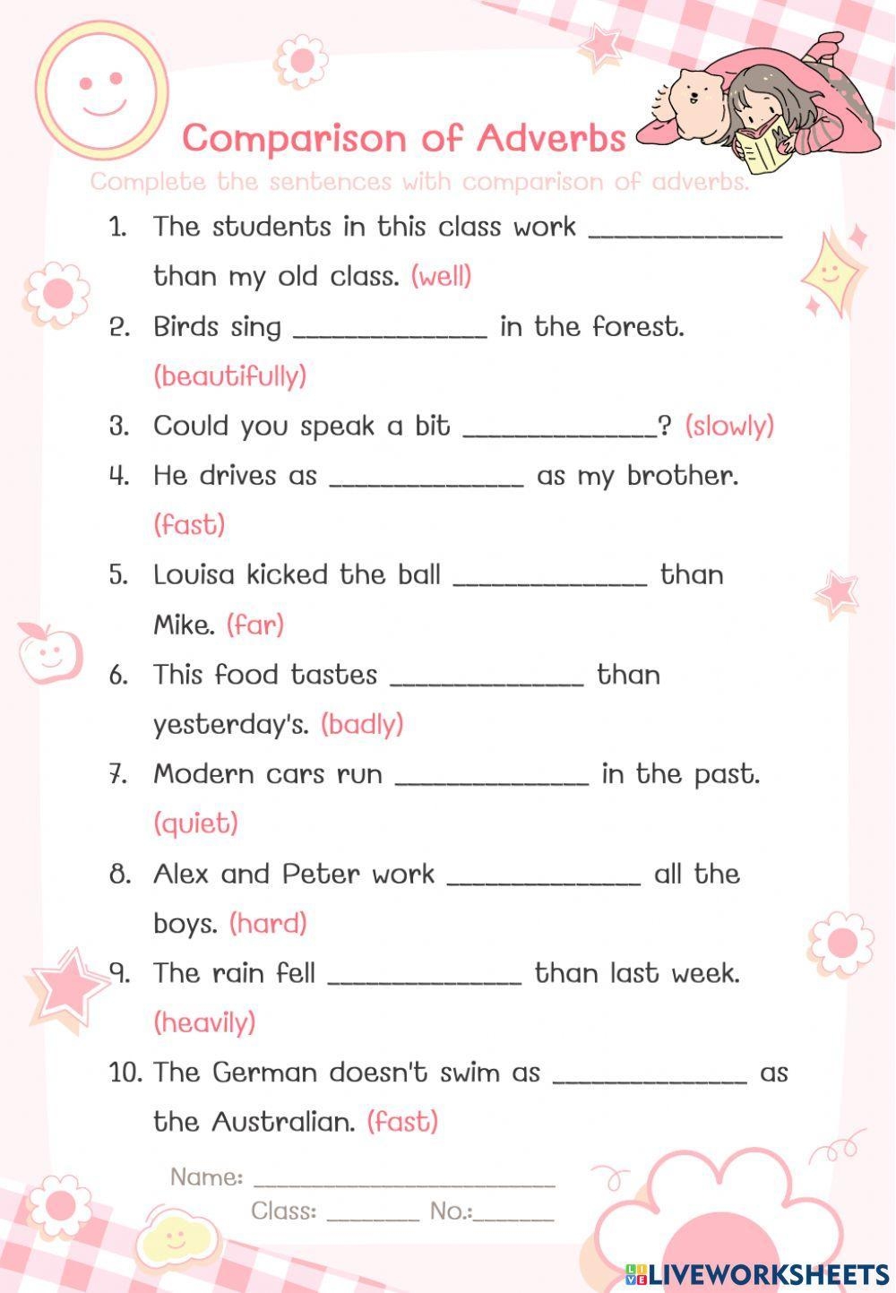Comparison Of Adverbs Online Worksheet Worksheets Library