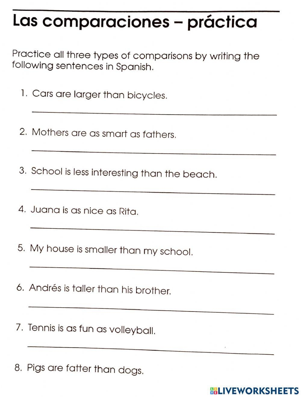 Free Making Comparisons In Spanish Worksheet Download Free Making Comparisons In Spanish Worksheet Png Images Free Worksheets On Clipart Library