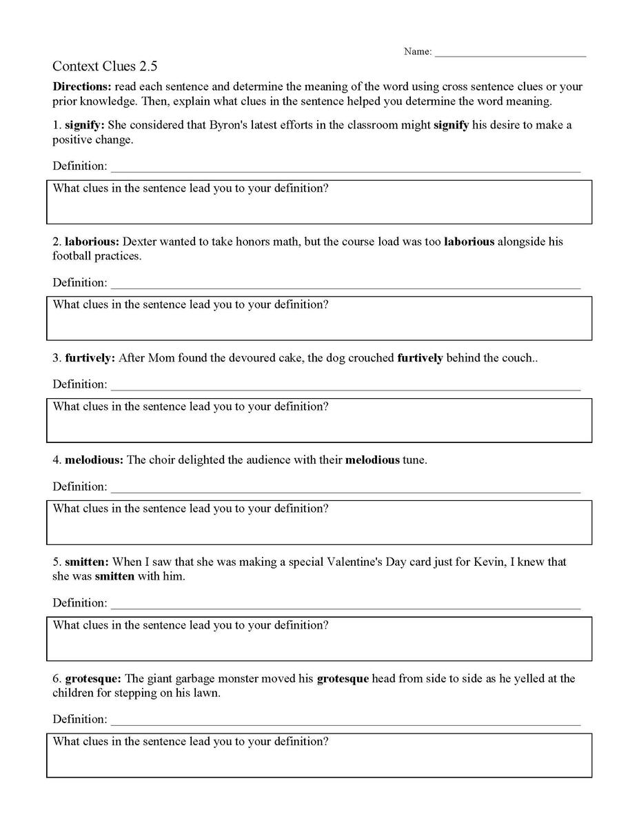 Context Clues Worksheets Games4esl