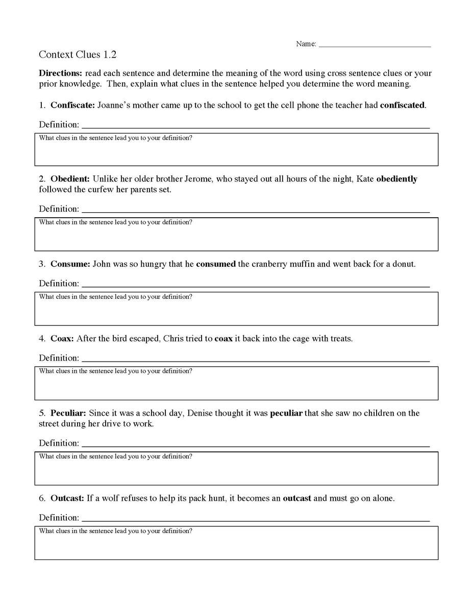 Context Clues Worksheets Games4esl