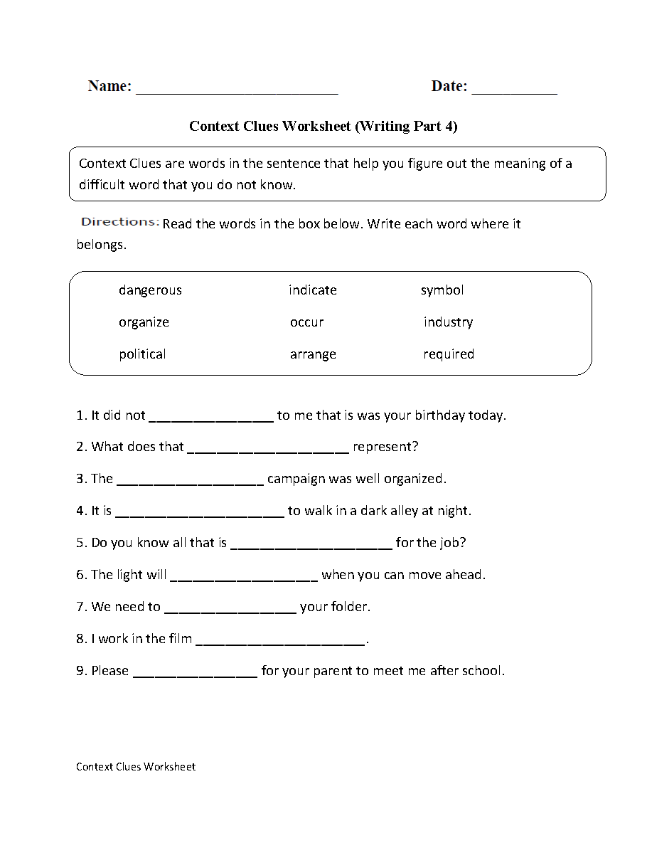 Context Clues Worksheets Ereading Worksheets