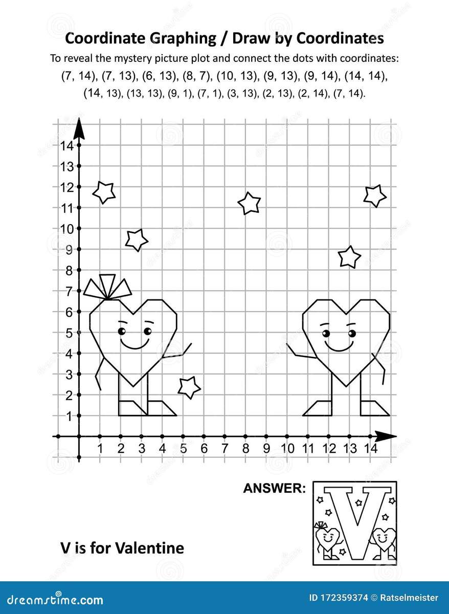 Coordinate Graphing Or Draw By Coordinates Math Worksheet With Valentine S Day Mystery Picture Stock Vector Illustration Of Mystery Coordinate 172359374