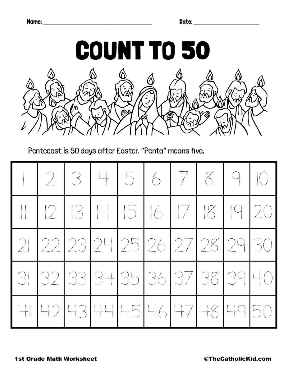 Count To Fifty 1st Grade Math Worksheet Catholic Themed Pentecost Pentecost Craft Pentecost Coloring Made By Teachers