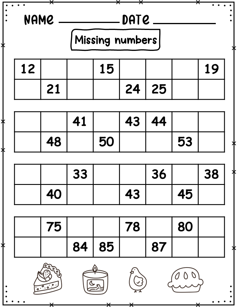 Counting To 100 Missing Number Worksheets