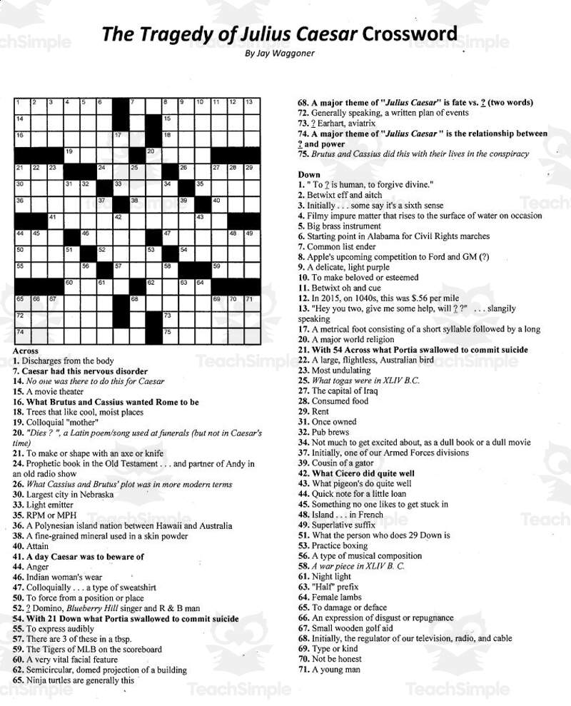 Crossword Puzzle The Tragedy Of Julius Caesar By Teach Simple Crossword Puzzle The Tragedy Of Julius Caesar By Teach Simple