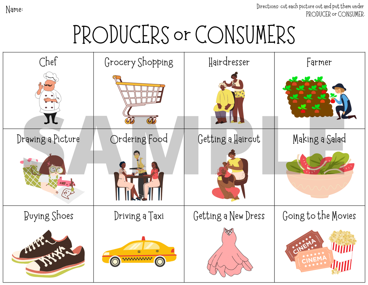 Cut And Paste Producers And Consumers Worksheet 1st Grade For K 5 Teachers And Students In The Social Studies And Economics Classroom Classful