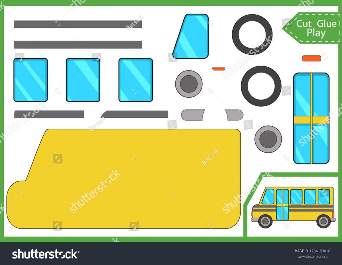 Cut Glue Paper Cartoon School Bus Stock Vector Royalty Free 1264189018 Shutterstock