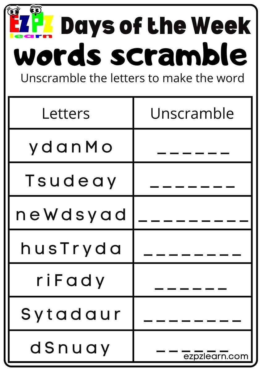 Days Of The Week Ezpzlearn Worksheets Library Days Of The Week Ezpzlearn Worksheets Library