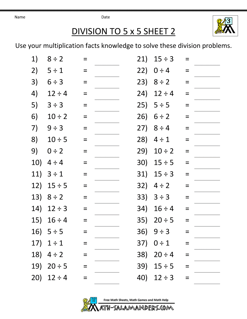 Basic Division Worksheets