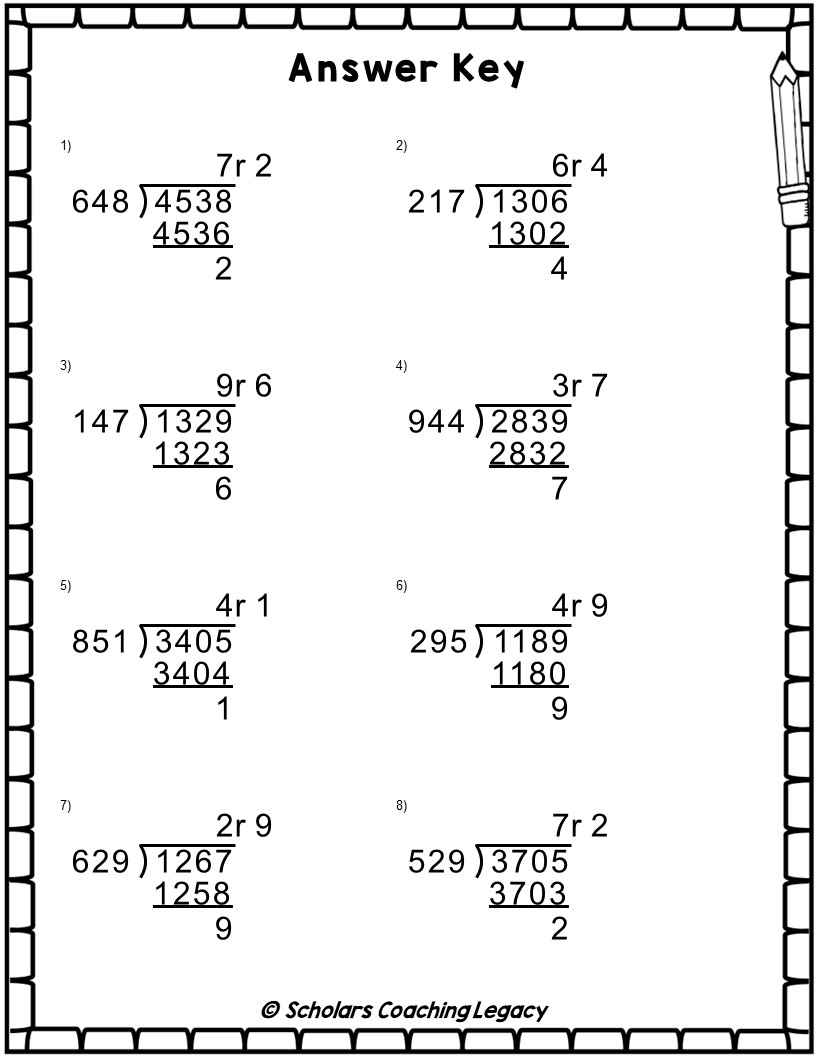 Division With 3 Digits Divisor 1 Digits Quotient 4 Digits Dividends With Remainders Worksheets Ma Made By Teachers