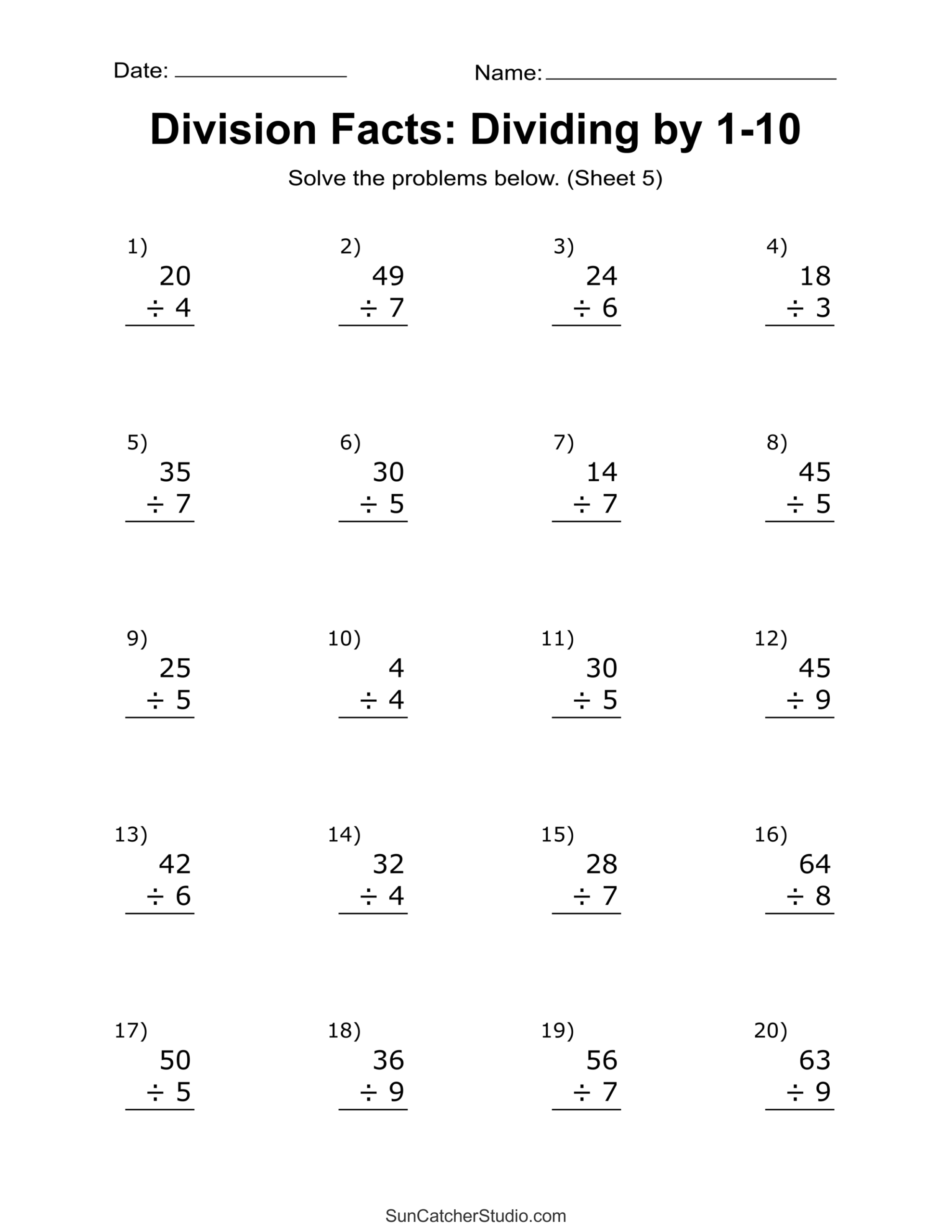 Division Worksheets Problems Free Printable Math Drills Free Printables Lettering SVG Files Tools Apps