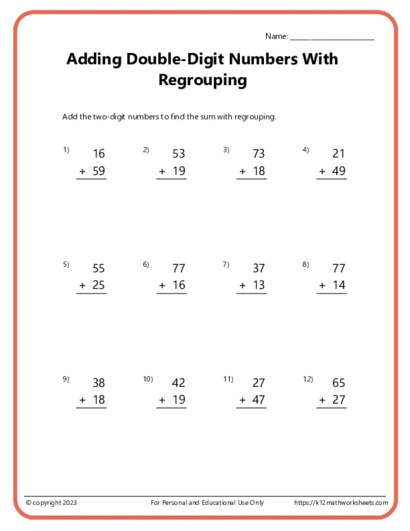 Double Digit Addition With Regrouping Worksheets 10 Printable Two Digit Addition Worksheets Double Digit Addition Worksheets 1st Grade 2nd Grade Made By Teachers
