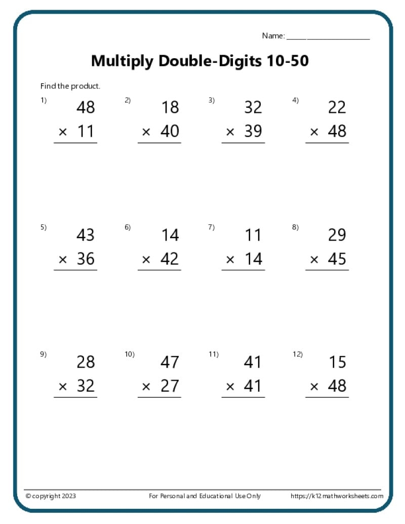 Double Digit Multiplication Worksheets Multiplying With 2 Digit Numbers Printable Multiplication Worksheets
