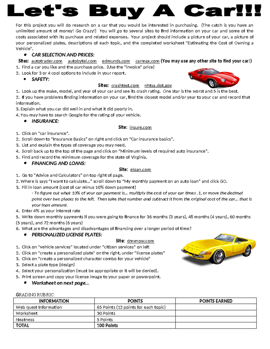 Driver Education Project Ultimate Car Buying Guide Studocu