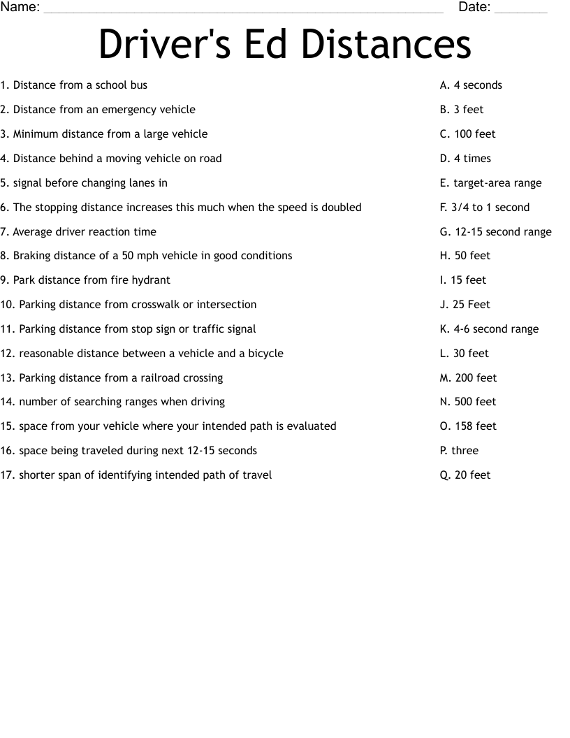 Driver S Ed Distances Worksheet WordMint 13 Driving Education Ideas Drivers Education Traffic Signs Drivers Ed
