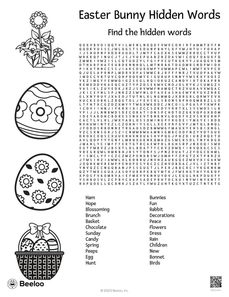 Easter Bunny Hidden Words Beeloo Printable Crafts And Activities For Kids Online Coloring Pages Coloring Page Bunnies On A Picnic Find Hidden Download Print Coloring Page