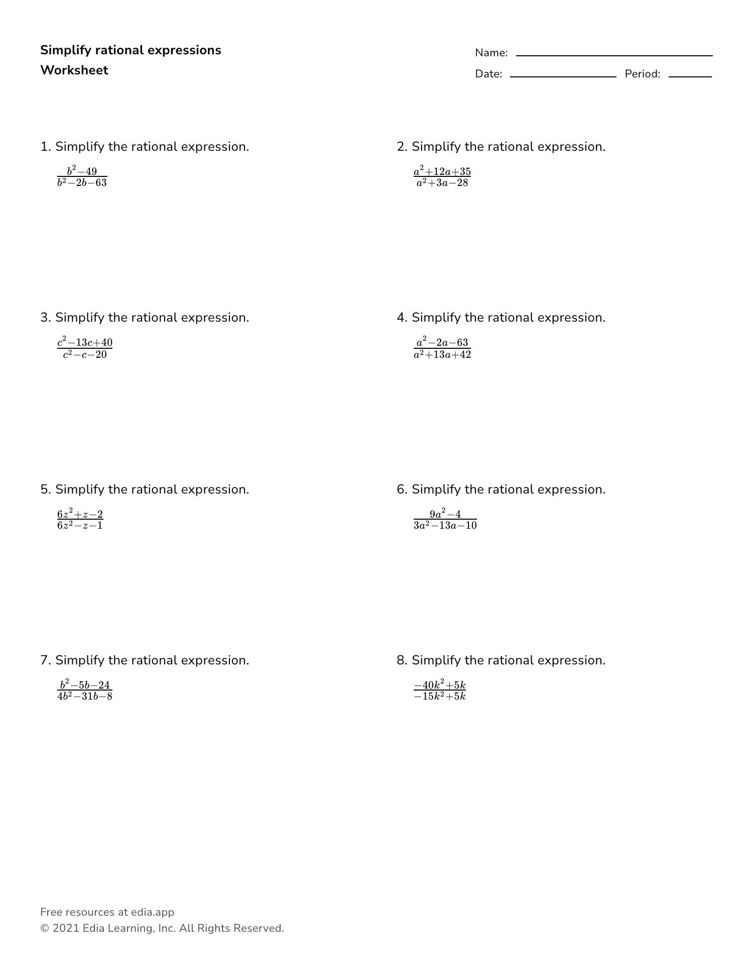 Edia AI Platform For Student Outcomes Complex Fractions Worksheets