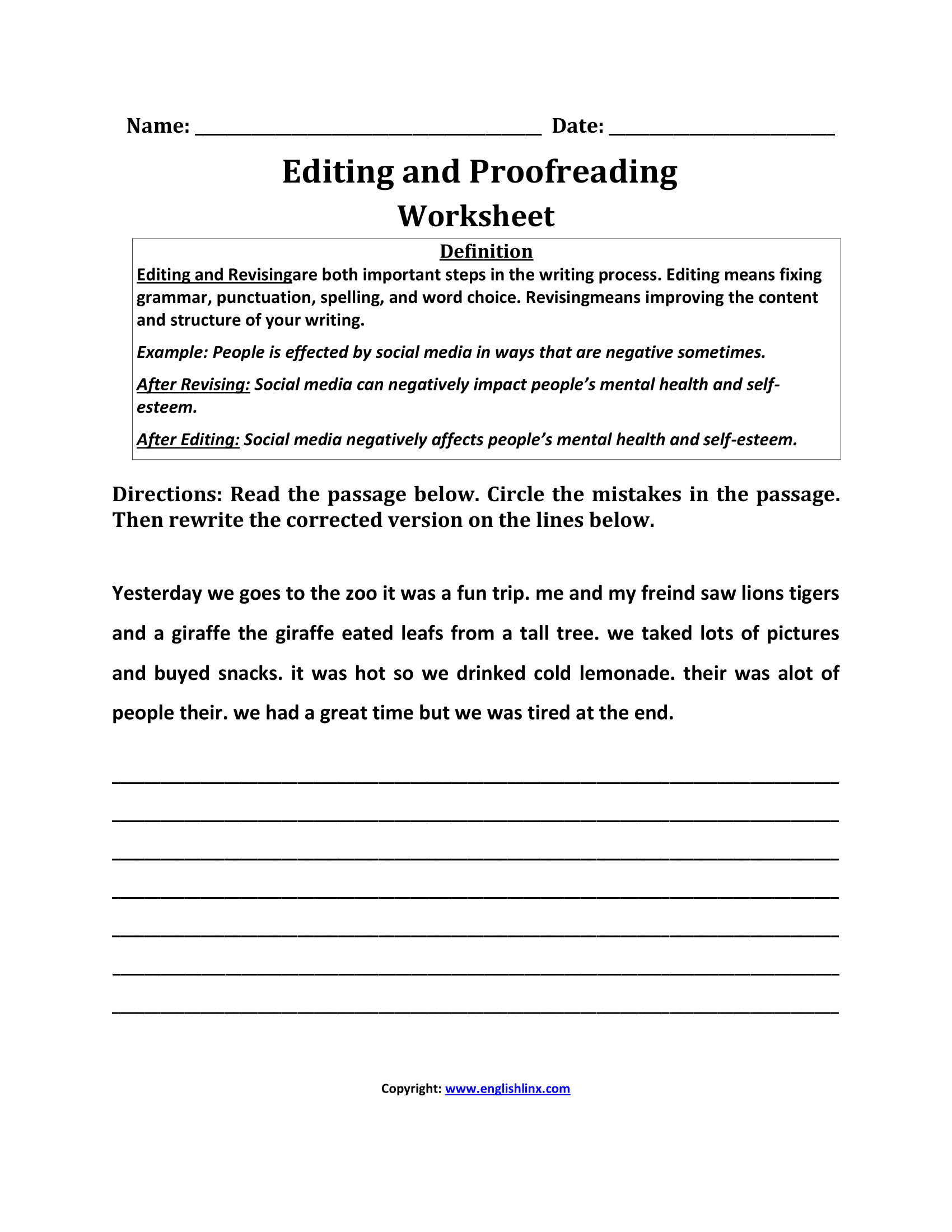 Editing Worksheets Free Printable Editing And Proofreading Practice