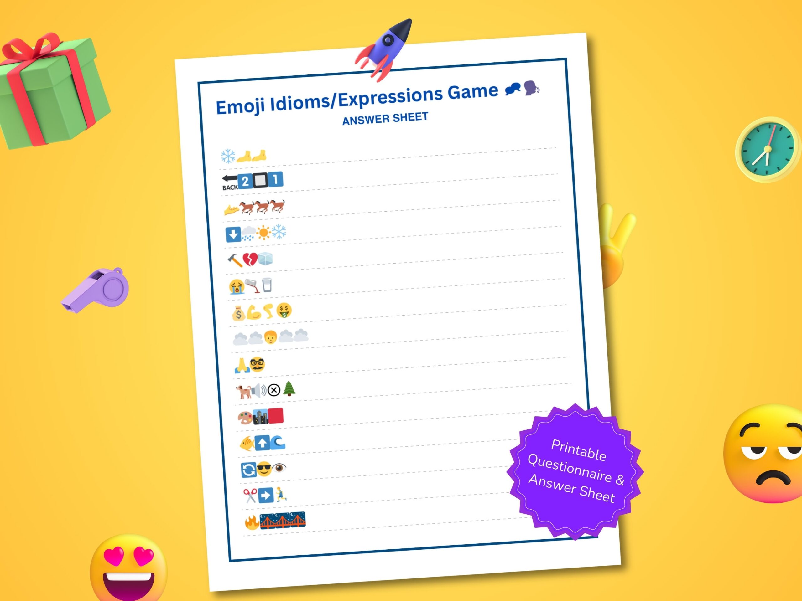 Emoji Idioms Pictionary Game Printable Trivia PDF Etsy Australia