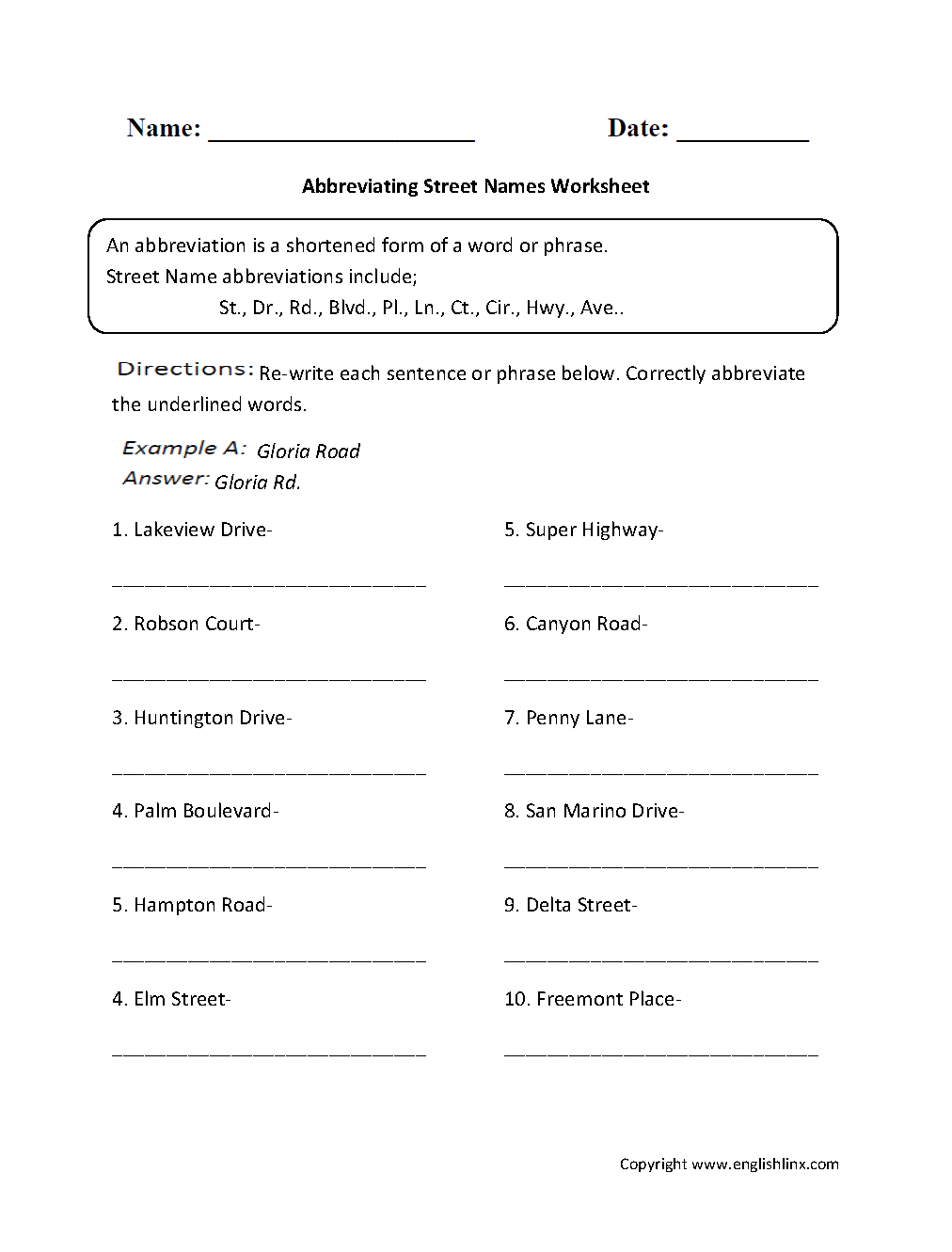 Englishlinx Abbreviations Worksheets