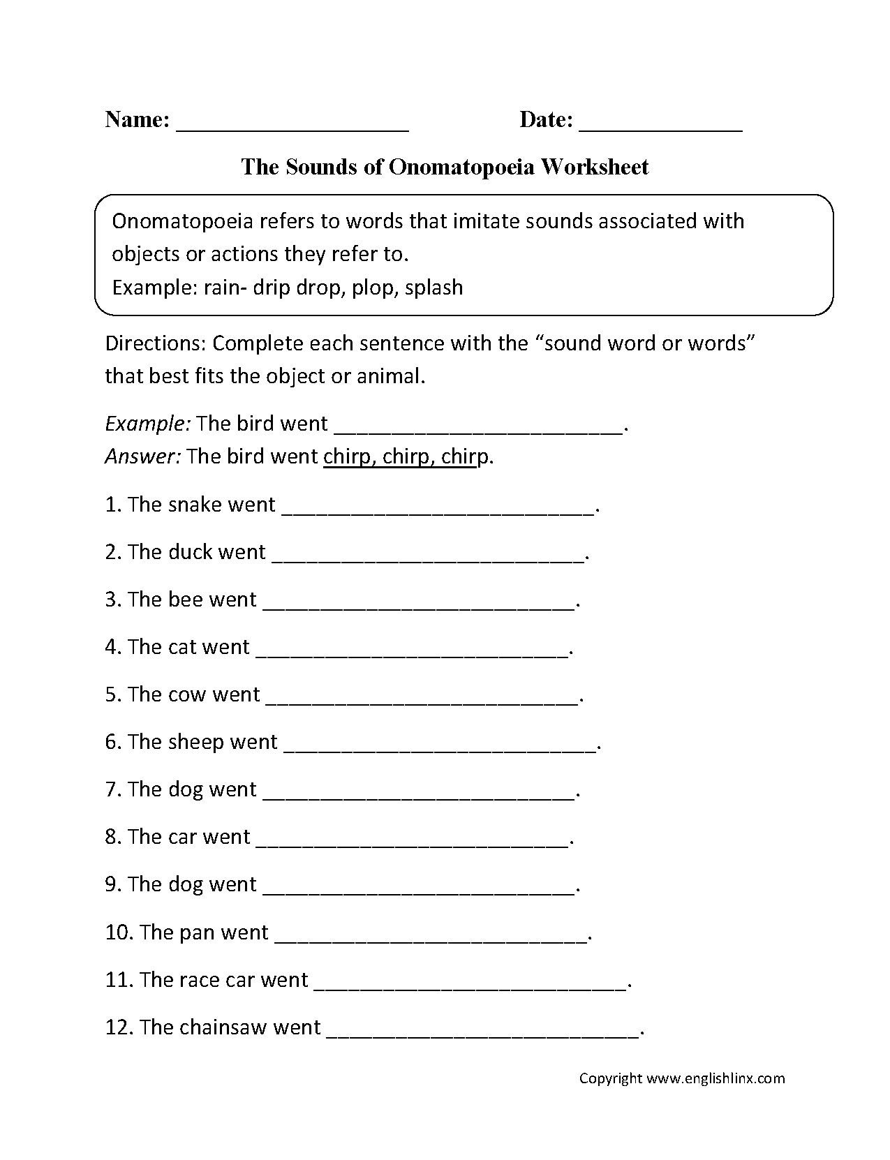 Englishlinx Onomatopoeia Worksheets Poetic Devices Worksheet 5 Reading Activity