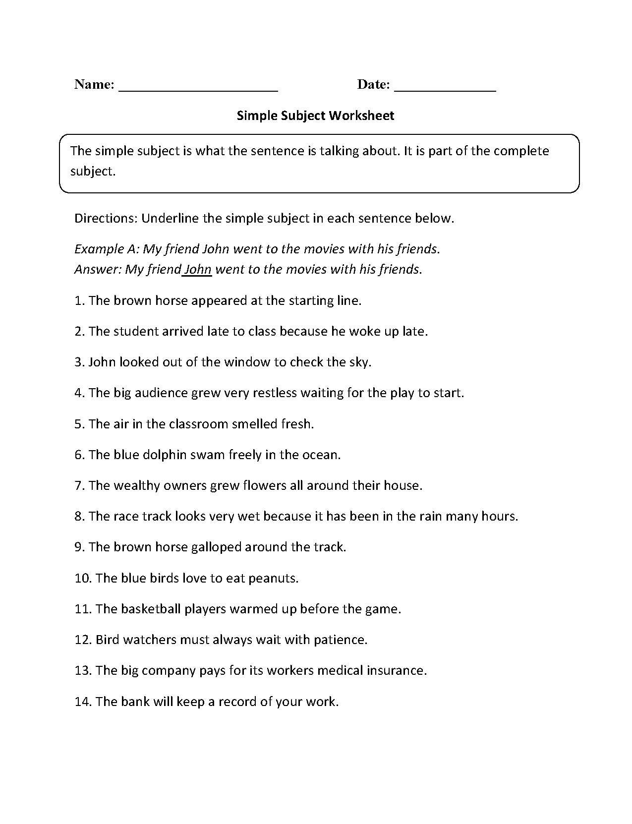 Englishlinx Subject And Predicate Worksheets