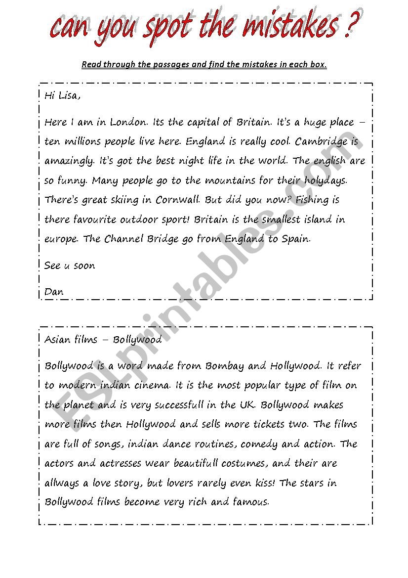 Error Correction ESL Worksheet By Teacher63