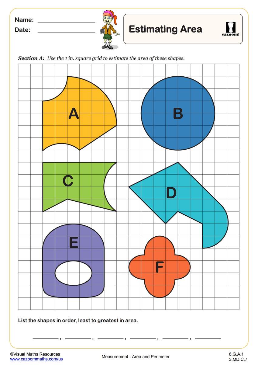 Estimating Area PDF Printable Measurement Worksheets Cazoom Math Estimating Area PDF Printable Measurement Worksheets Cazoom Math