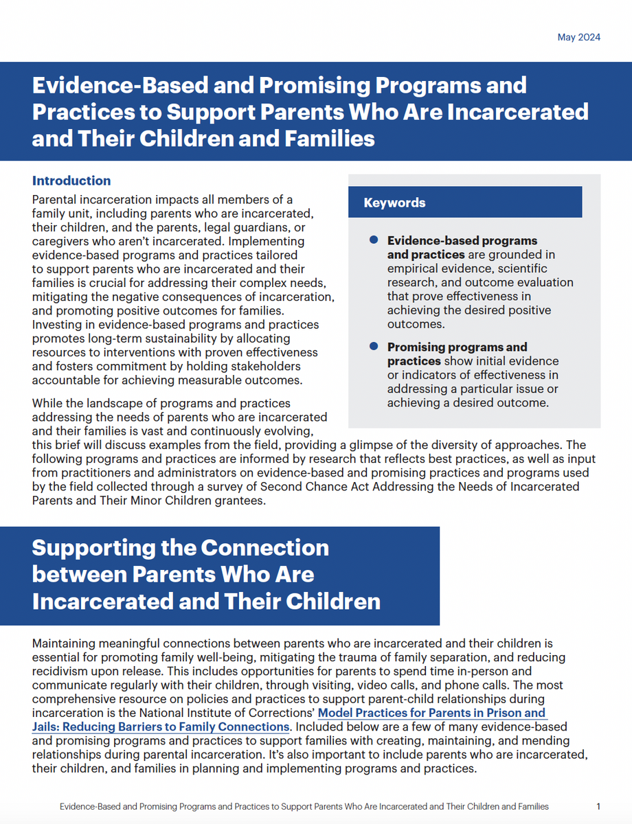 Evidence Based And Promising Programs And Practices To Support Parents Who Are Incarcerated And Their Children And Families CSG Justice Center