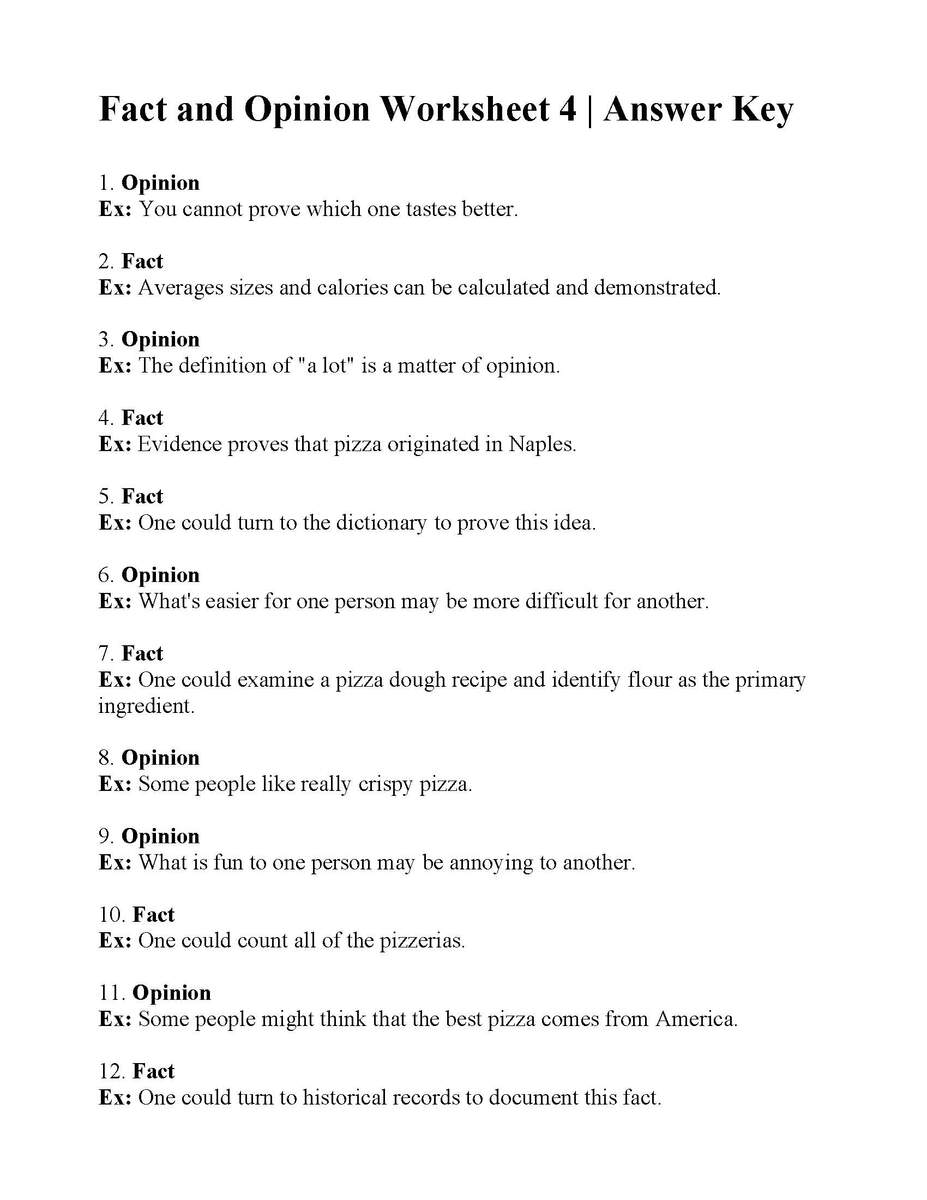 Fact And Opinion Worksheet 4 Reading Activity
