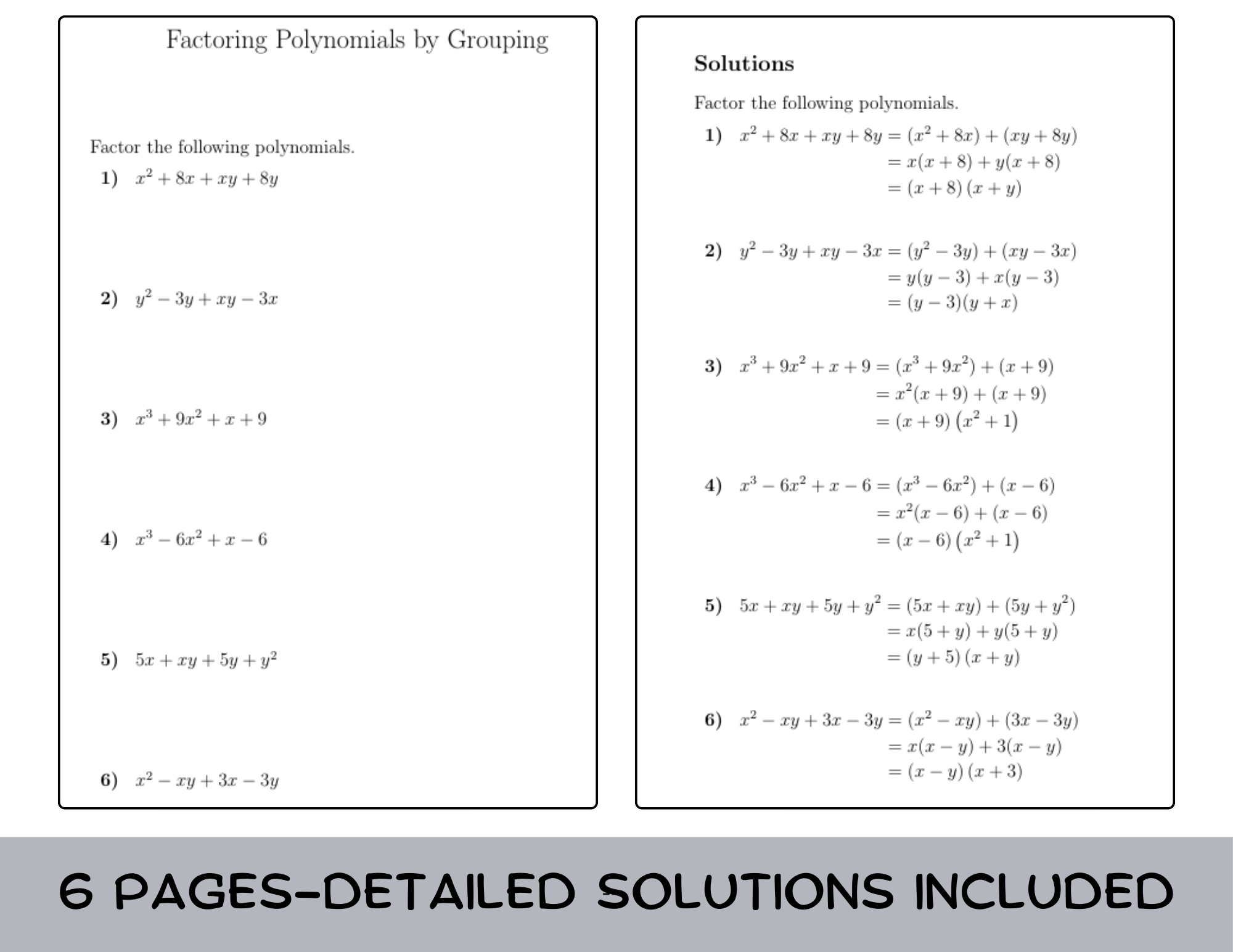 Factoring Polynomials By Grouping Worksheet No 2 With Solutions Teaching Resources