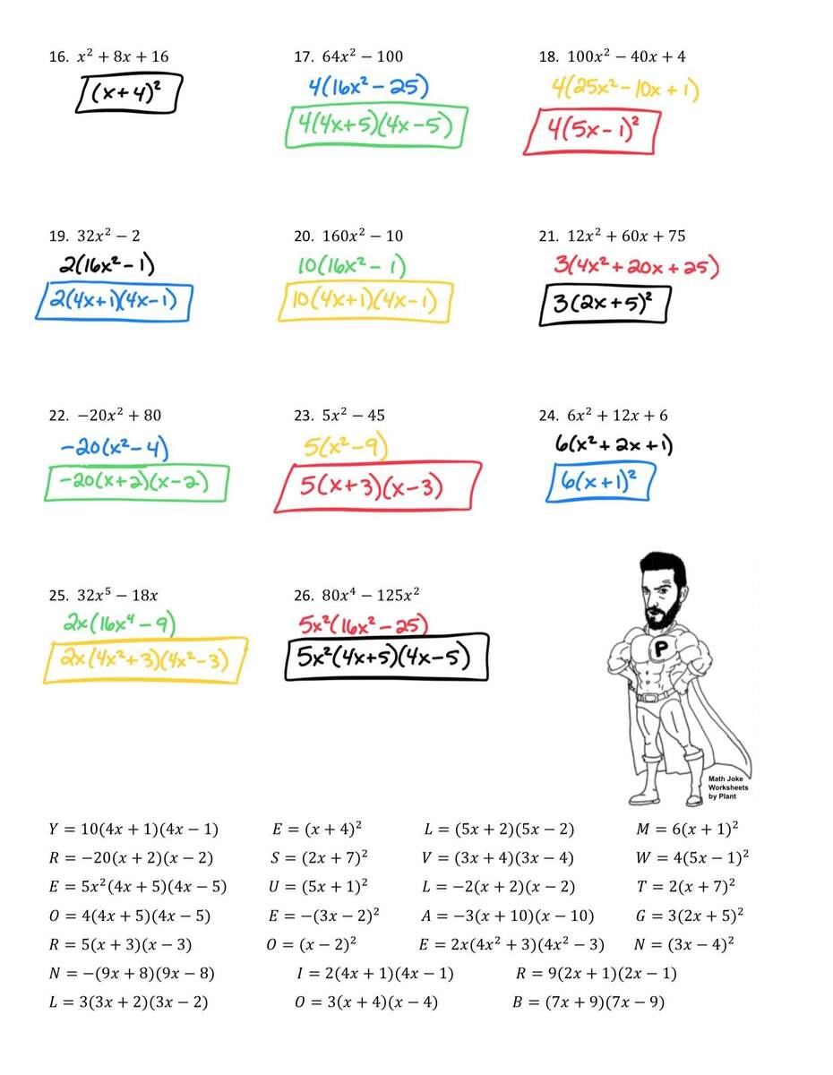 Factoring Special Cases Joke Worksheet 3 With Answer Key TPT