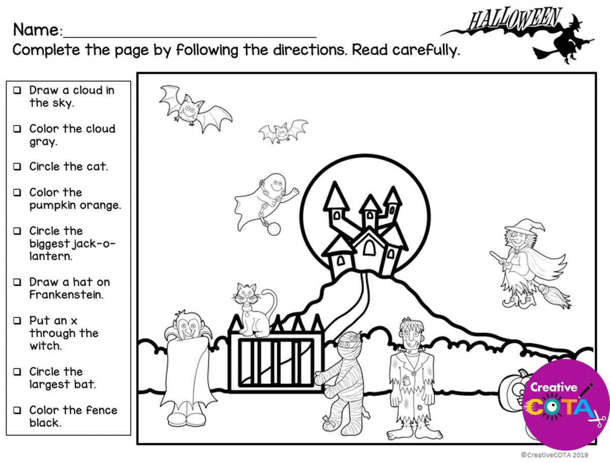 Fall And Halloween Following Directions Packet Your Therapy Source