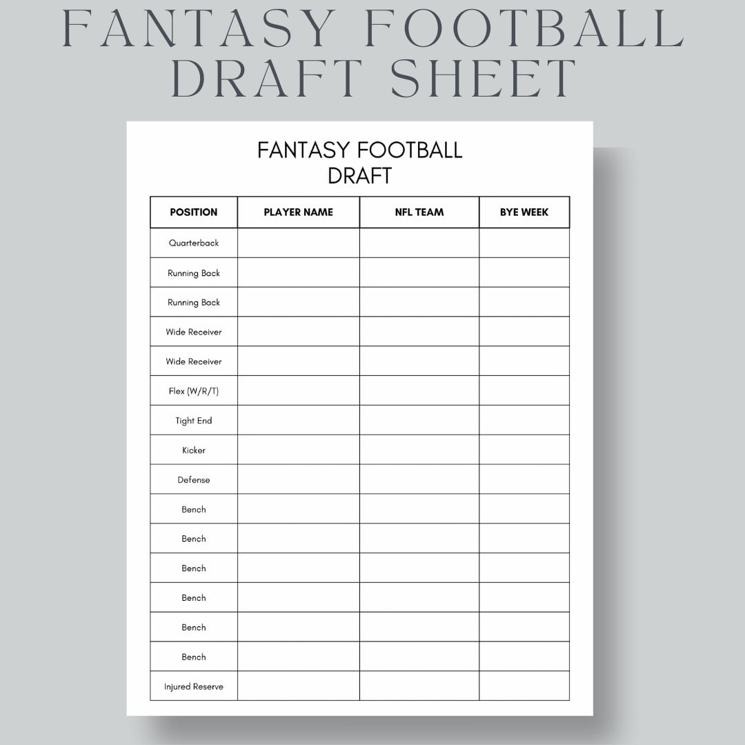 Fantasy Football Draft Sheets 2025 Season Microsoft Word Instant Download Etsy