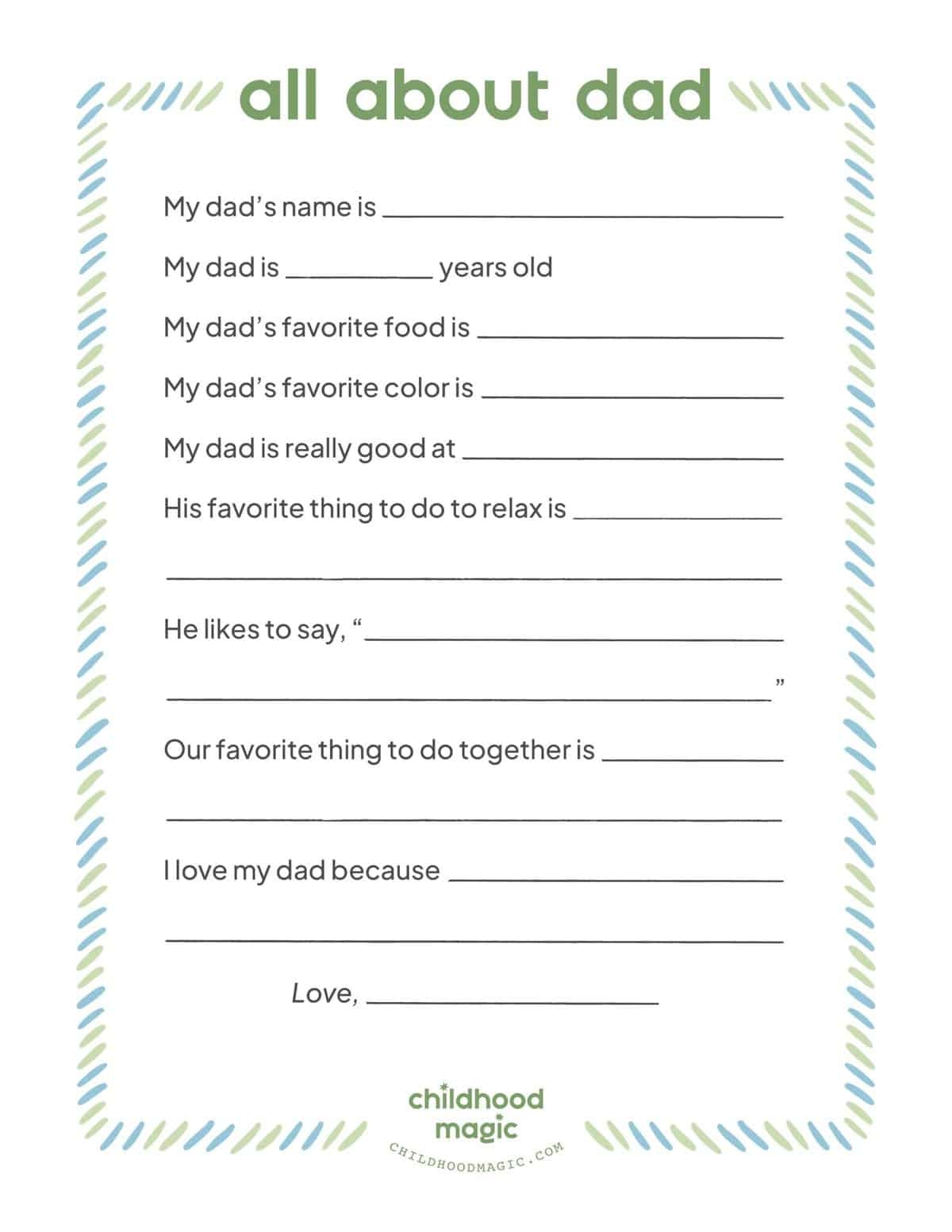 All About Dad Free Printable PDF MindyMakes