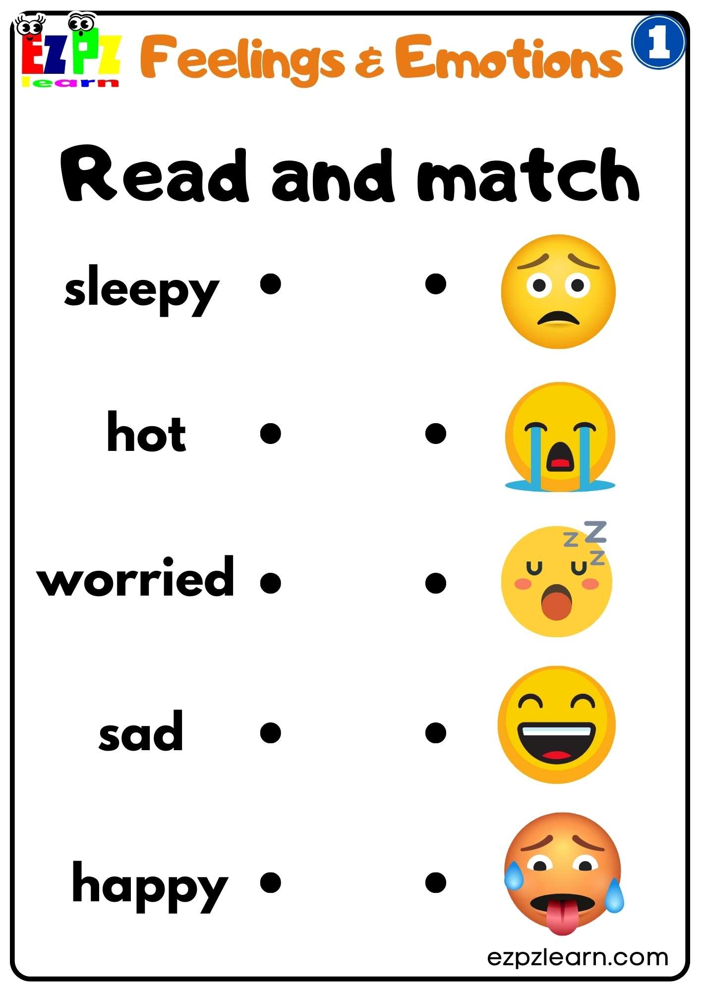 Feelings And Emotions Read And Match Worksheet For Children And ESL Students Free PDF Download Ezpzlearn Thoughts Feelings Behaviors Worksheet Free Printable Goally
