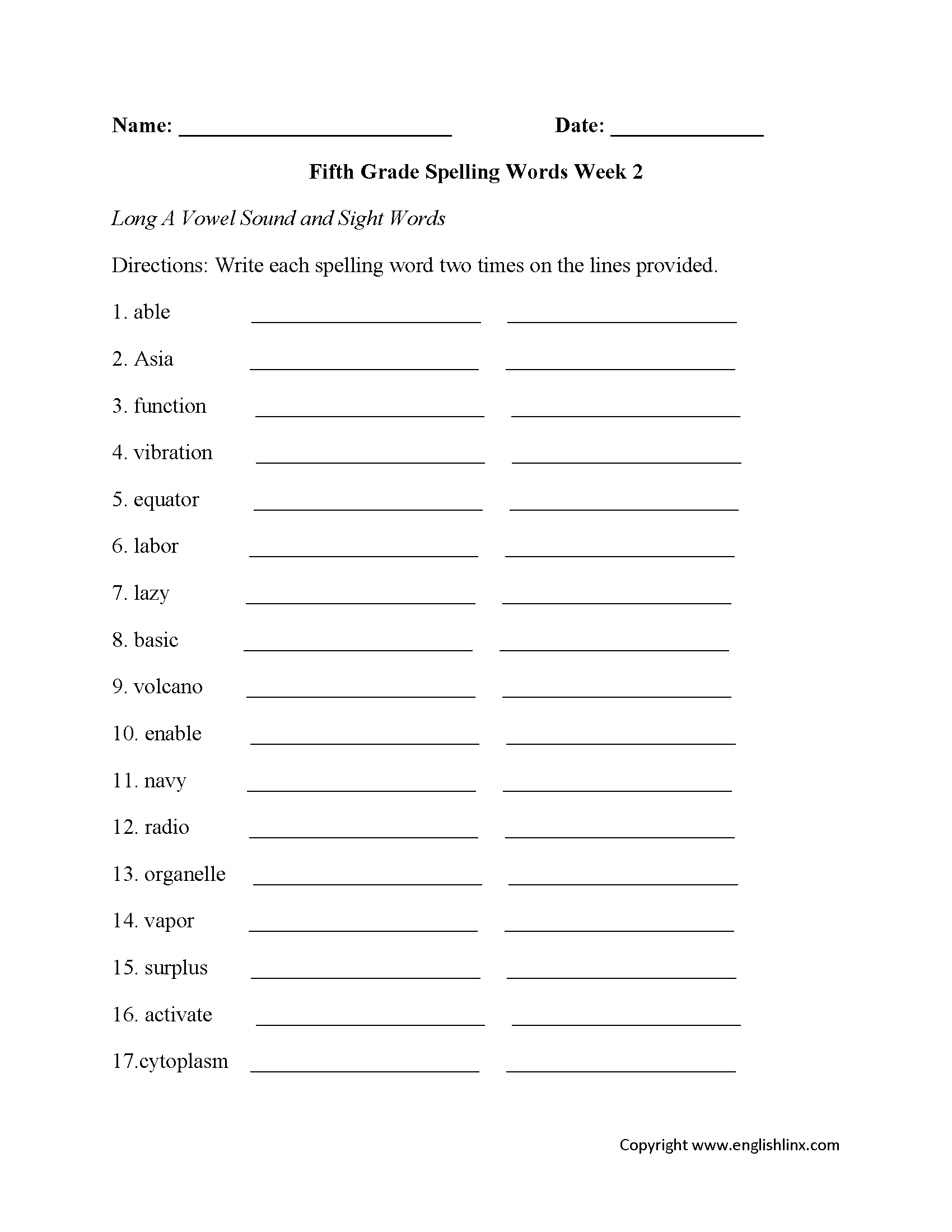 Fifth Grade Spelling Worksheets Printable Word Lists Weekly Practice Fifth Grade Spelling Worksheets Printable Word Lists Weekly Practice