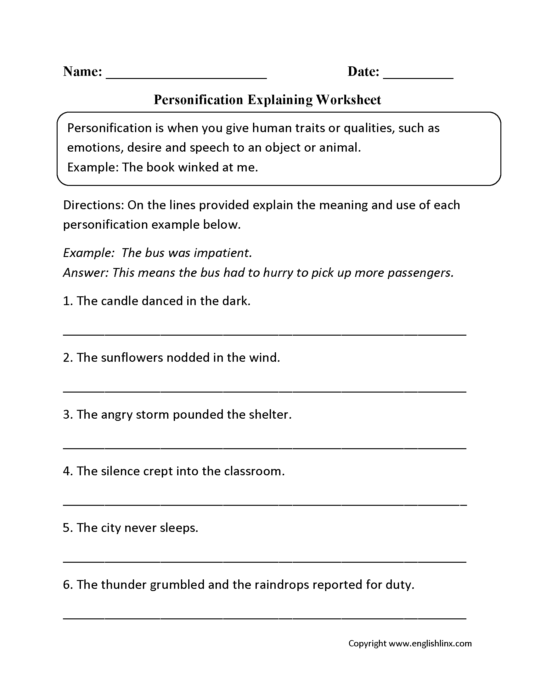 Figurative Language Worksheets Personification Worksheets Figurative Language Worksheets Personification Worksheets