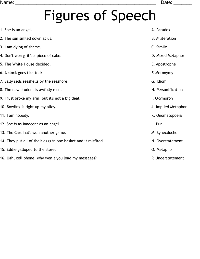 Figures Of Speech Worksheet WordMint Figurative Language Worksheets Definitions Examples Practice Activities