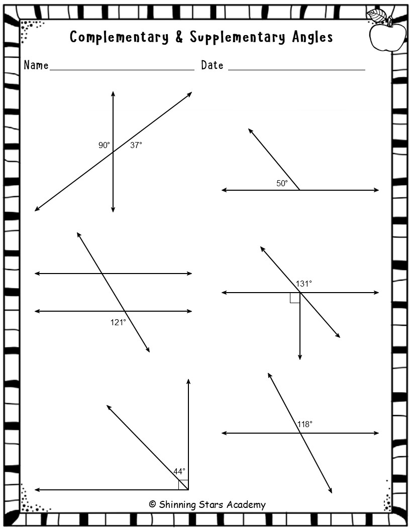 Find The Complementary And Supplementary Angles Worksheets Geometry Practice Teaching Resources