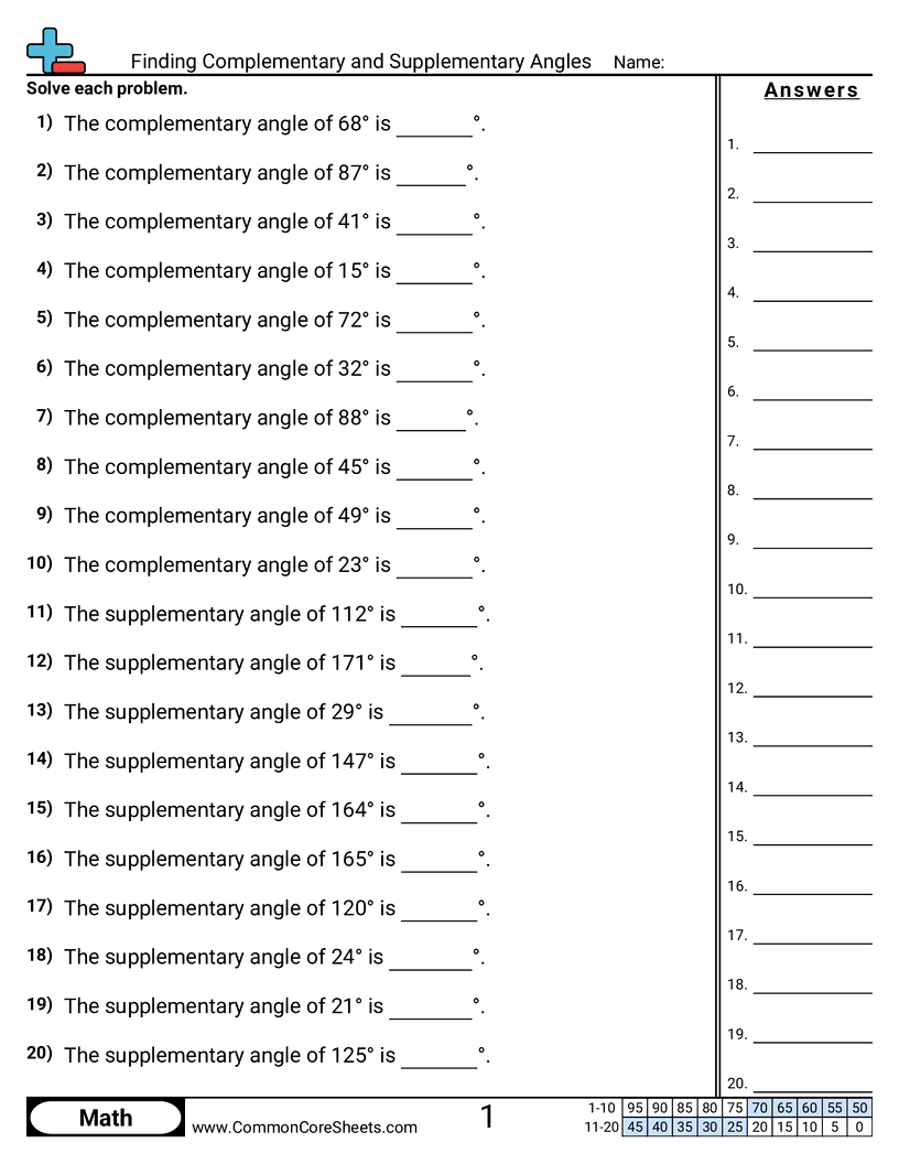 Finding Complementary And Supplementary Angles Worksheet Download