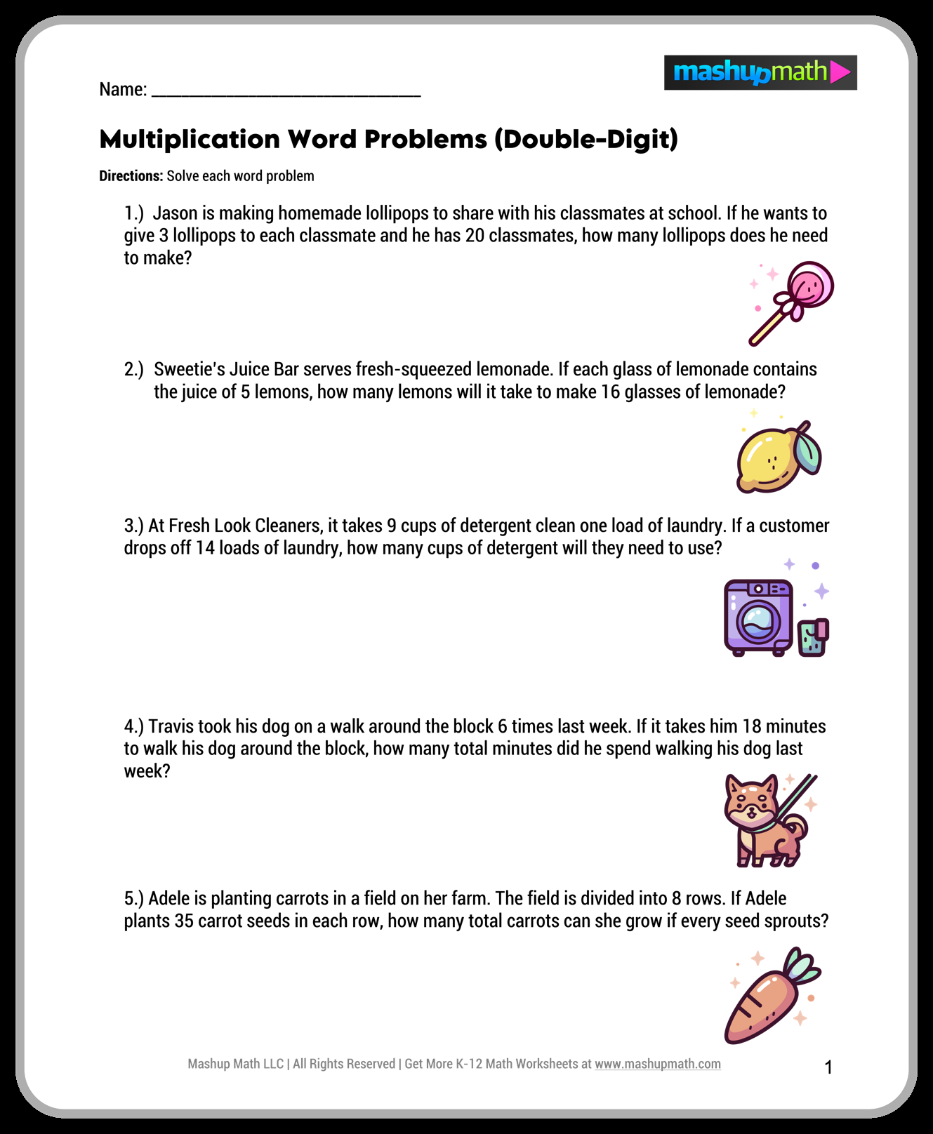 Multiplication Problems Printable 5th Grade