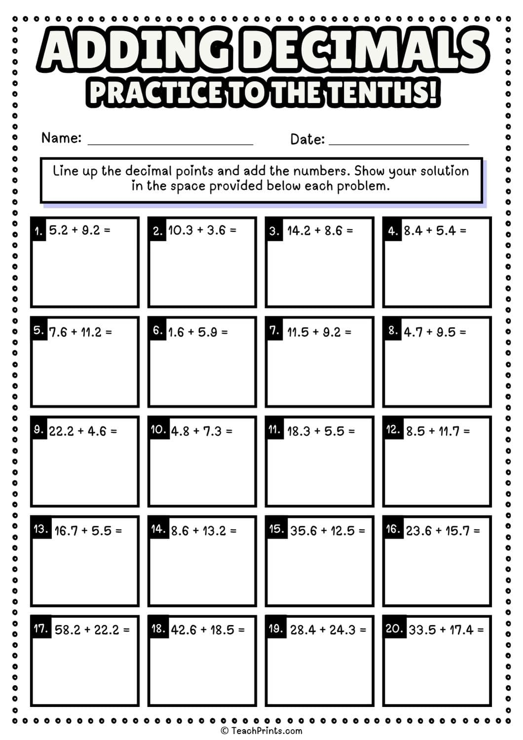 Decimal Addition Worksheets 5th Grade